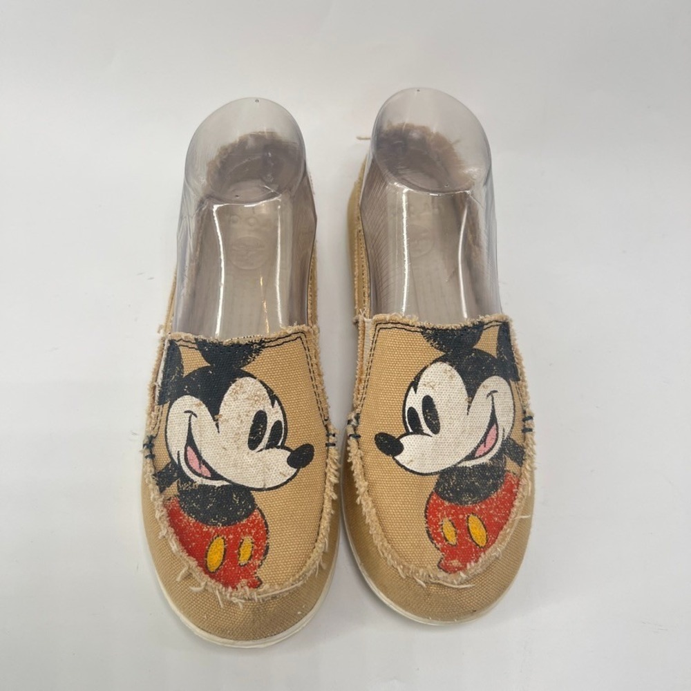 Crocs Loafers Women's Size 7 Mickey Mouse Slip On Canvas Tan Disney Comfort
